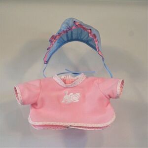 Vintage Doll Bonnet Hat And Pajama Top With Bunny Applique